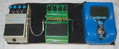 Three pedal board with sample pedals